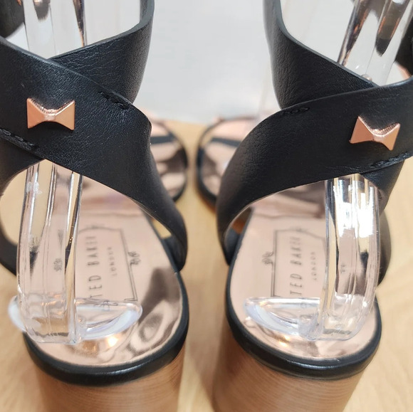 Ted Baker Rose Gold Bow Stud Black Block Heel Biah Sandals women's size EU 40.5 - Picture 14 of 17